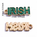 Green glitter IRISH zinc alloy charm for DIY jewelry making with gold finish back - IRISH Letter Glitter (A8-024)