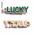 LUCKY charm pendant in gold finish and green enamel for DIY jewelry making - LUCKY Letter Solid Color (A8-025)