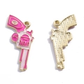 Pink and cream enamel revolver pistol charm made of alloy for DIY jewelry making - Revolver (A8-047) / Pink