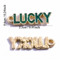 Lucky letter charm pendant with green glitter inlay for DIY jewelry making - LUCKY Letter Glitter (A8-025)
