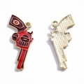 Western style revolver pistol pendant in red oil drip finish with gold metal back - Revolver (A8-047) / Red