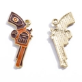 Orange and brown enamel revolver pistol pendant with gold plating for jewelry making - Revolver (A8-047) / Brown