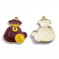 Red enamel money bag charm with gold dollar sign for DIY jewelry making and pendants - Money Bag (A8-048) / Red