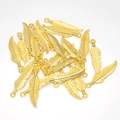 DIY gold alloy feather charms with realistic metal texture for jewelry making - Gold