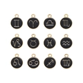 Macro view of twelve zodiac charms with black enamel and gold alloy for DIY jewelry - Enamel Marble Black
