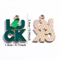 Groen emaille klavertje vier bedeltje met Luck tekst voor St. Patrick's Day DIY - LUCK Letter Effen Kleur (A8-032)