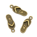 Three vintage bronze flip-flop charms for DIY necklaces with detailed sandals texture - Antique Bronze Color / 21*8mm / 1.08g