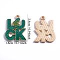 Luck klaver hanger in goud met groene glitters voor het maken van DIY sieraden - LUCK Letter Glitter (A8-032)