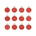 Set of 12 zodiac charms in red enamel with golden alloy frames for DIY jewelry making - Drip Oil Red