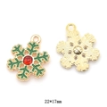 Christmas snowflake pendant with green enamel and red crystal, 22x17mm DIY jewelry charm - A2-402/22*17mm/1.76g