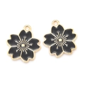 DIY black cherry blossom enamel pendants with golden alloy edges for jewelry making - Black (6174957043423)