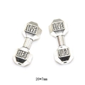 Detailed macro view of two silver dumbbell pendants featuring Live and Lift engraving - A0-208-antique Silver/20*7mm/3.6g