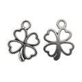 Antique silver four-leaf clover charms in hollow heart-shaped design for DIY jewelry - 17*13mm / Antique Silver