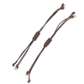 Adjustable dark brown braided wax cord bracelet with metal rings for DIY jewelry making - Brown