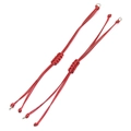 Adjustable 0.8mm red wax cord handmade woven bracelet with sliding knot and metal rings - Red