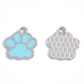 Light blue enamel paw print alloy charm showing front and textured back details - 17*16mm / Silver Blue