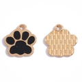 Golden alloy cat paw charm with black enamel inlay and textured back for DIY jewelry - 17*16mm / Gold Base Glitter Black