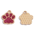 Pink glitter animal paw pendant with golden alloy frame for DIY jewelry making - 17*16mm / Gold Base Glitter Wine Red