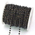 Roll of black pearl beads chain with gold plated links for DIY jewelry making - 3 mm / Gold