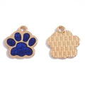 Golden alloy paw charm with sparkling dark blue glitter inlay for DIY jewelry crafts - 17*16mm / Gold Base Glitter Blue