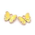 Paar gelbe Emaille Schmetterlingsanhänger mit goldener Metallbasis für DIY Schmuck - Gelb