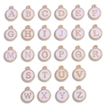 Set of 26 round gold alloy alphabet charms with white enamel for DIY jewelry making - Letter A / White