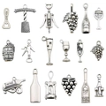 18pcs silver wine theme DIY charm set including bottle openers and grape pendants - 1 Set (1 Of Each Of The 18 Designs) / 80*60mm / 29g