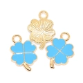 Pendentif trèfle à quatre feuilles en émail bleu ciel avec finition dorée pour bijoux DIY - Bleu