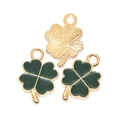 Trois pendentifs trèfle à quatre feuilles en or et émail vert pour bijoux DIY - Vert Foncé