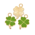 Pendentif trèfle à quatre feuilles en émail vert émeraude et base dorée pour DIY - Vert