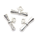 Antique silver graduation diploma charm with Graduate engraving and scroll design for DIY jewelry - Diploma Scroll Style (A2-120) / Antique Silver