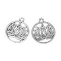 Vintage silver alloy lotus flower pendants with hollow design for DIY jewelry making - A3-245-antique Silver/22*20mm/1.3g