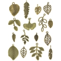 Detailed collection of vintage bronze alloy leaf charms for DIY jewelry and necklaces - 16 Styles Leaf Charm Set / 1 Set (1 of Each of 16 Styles) / Antique Bronze