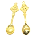 Pair of vintage embossed golden alloy mini spoon pendants with intricate hollow patterns - Gold