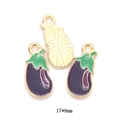 Eggplant enamel charm for DIY jewelry making in purple and gold alloy, 17x8mm size - Eggplant