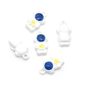 Fünf 3D-Cartoon-Astronauten-Anhänger in Weiß und Blauem Glitzer für DIY-Schmuck - Vorne stehender haltender Stern (A3-048) / Weiß