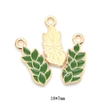 Golden alloy leaf pendants with green enamel coating for DIY jewelry, size 18x7mm - Green Wheat