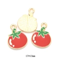 DIY enamel tomato charm in red and gold finish for jewelry making, size 17x13mm - Tomato