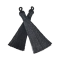 Pair of 8cm black velvet tassels with glittery silk threads and top hanging rings - Black
