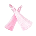 Pair of 8cm light pink silk velvet tassels with woven hanging loops for DIY crafts - Pink