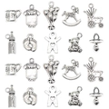 DIY baby charm collection featuring rocking horses and pacifiers in antique silver finish - Baby Series 10 Piece Set