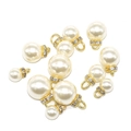 DIY cream white ABS pearls with golden metal rings and sparkling rhinestone details - 8mm / Gold