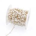Golden DIY jewelry chain with white heart pearls on a spool for handmade accessories - Gold Tone (A3-388)