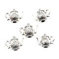 Antique silver teapot charms with tea time engraving and textured patterns for DIY jewelry - Teapot Style (A3-141) / 16x13mm / Antique Silver