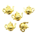 Five gold teapot-shaped metal alloy pendants for DIY jewelry making and bracelets - Teapot Style (A3-141) / 16x13mm / Gold