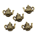 Five vintage bronze teapot charms with tea time engraving for DIY jewelry making - Teapot Style (A3-141) / 16x13mm / Antique Bronze