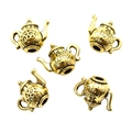 Set of 5 vintage gold teapot charms with Be mine engraving for DIY jewelry making - Teapot Style (A3-141) / 16x13mm / Antique Gold