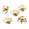 Set of five golden teapot charms with flower relief for DIY jewelry making - Teapot Style (A3-141) / 16x13mm / KC Gold