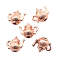 Set of five rose gold tea time kettle alloy charms for DIY vintage jewelry making - Teapot Style (A3-141) / 16x13mm / Rose Gold