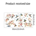 Detail showing static bird and flower window decal sheet with 60x30cm size measurements - Pink Cherry Blossom Freehand Birds Style (fun-JD005)